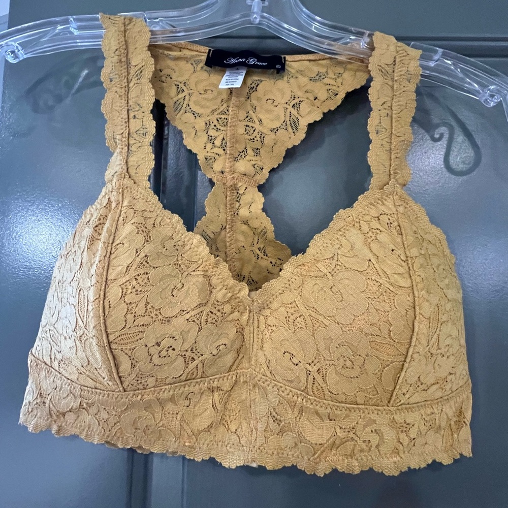 Lizard Thicket Lace Racerback Bralette Mustard L